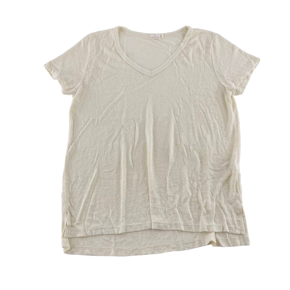 Michelle‎ By Comune Womens V-Neck Tee Shirt L Recycled Polyester & Cotton Ivory